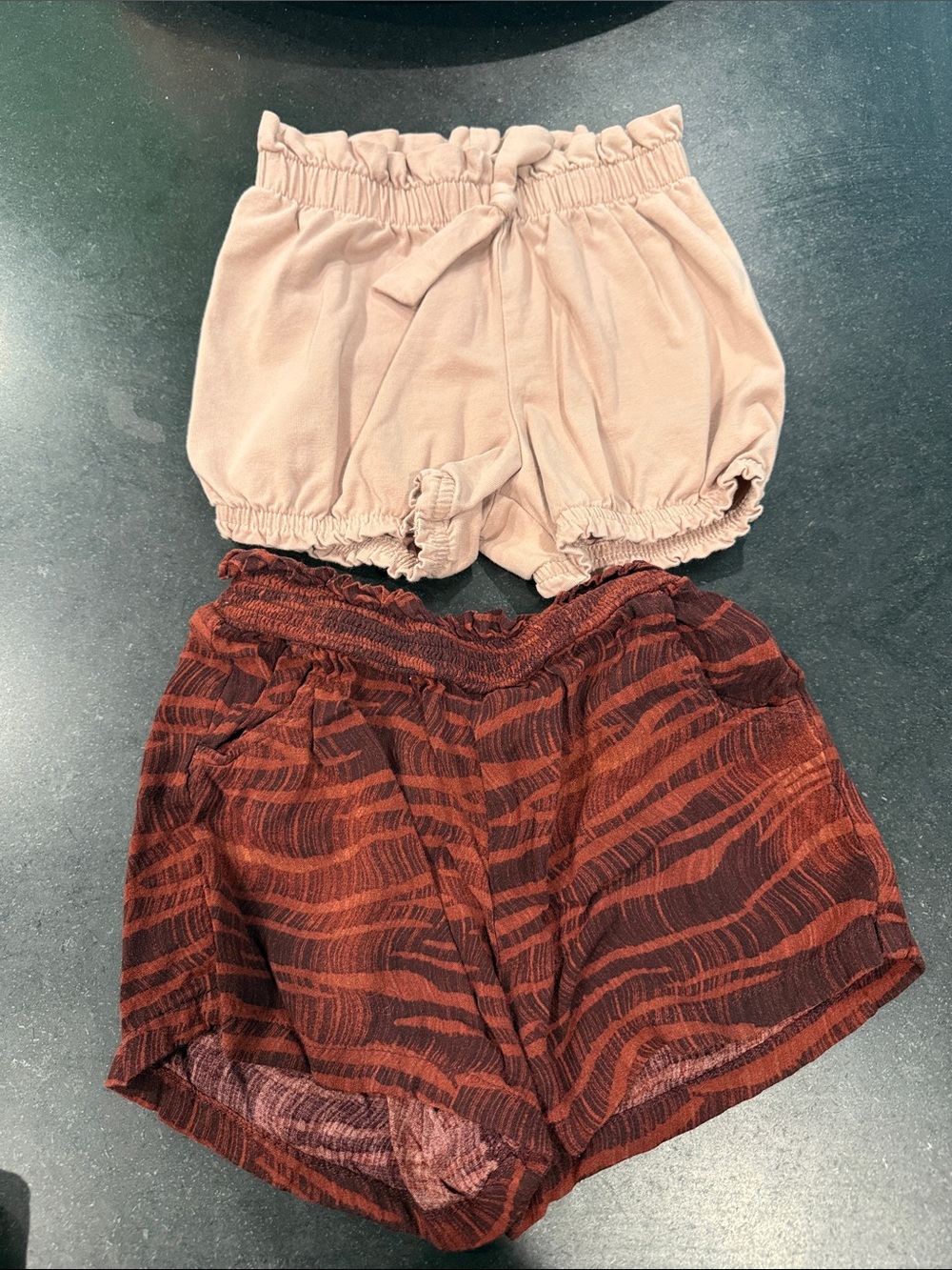 Two-Pair Kids Elastic Waist Casual Shorts - Dusty Pink + Rust Zebra